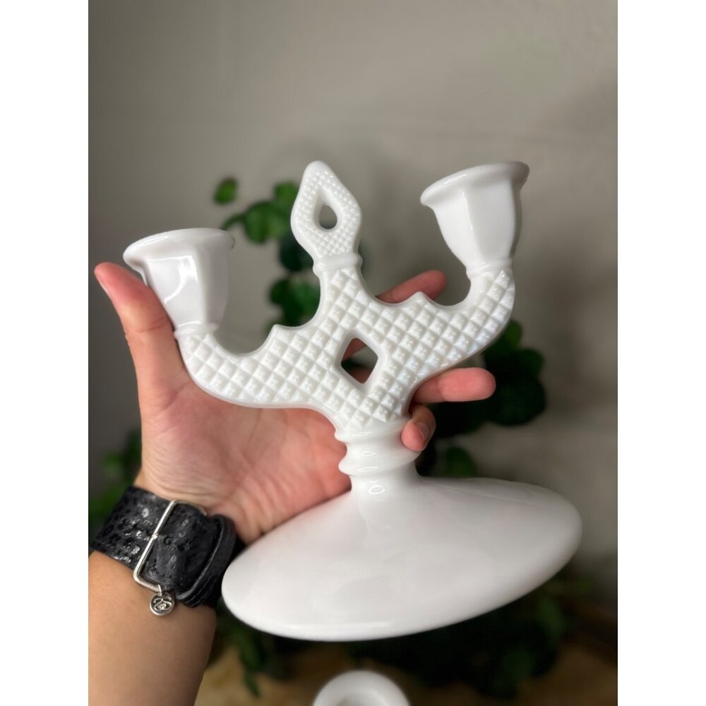 VTG Westmoreland English Hobnail Milk Glass Candelabra Pair Candle Holder Decor - Picture 6 of 8